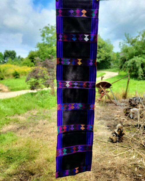 Rebozo Mexicain Noir Motifs Diamants - Châle Artisanal Luxe Fait Main Mexique - Vue détail | Artisanat Mexique
