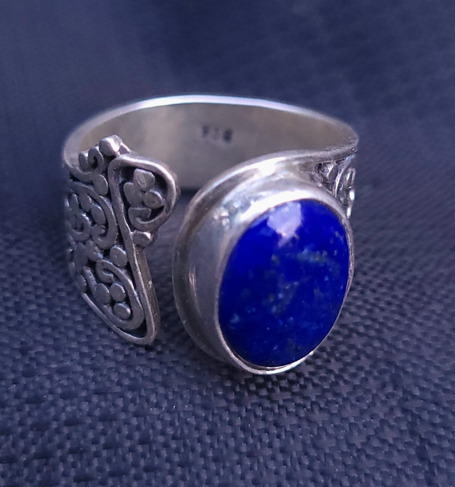 Bague chevalière lapis lazuli argent 950 bleu royal