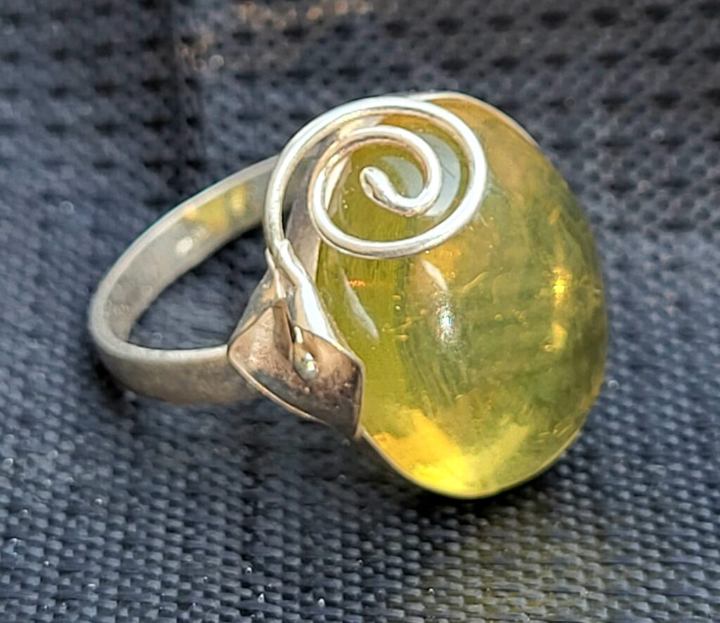 Bague Ambre Vert Rare du Chiapas Argent 925 – Pierre Naturelle Fait Main Mexique Femme