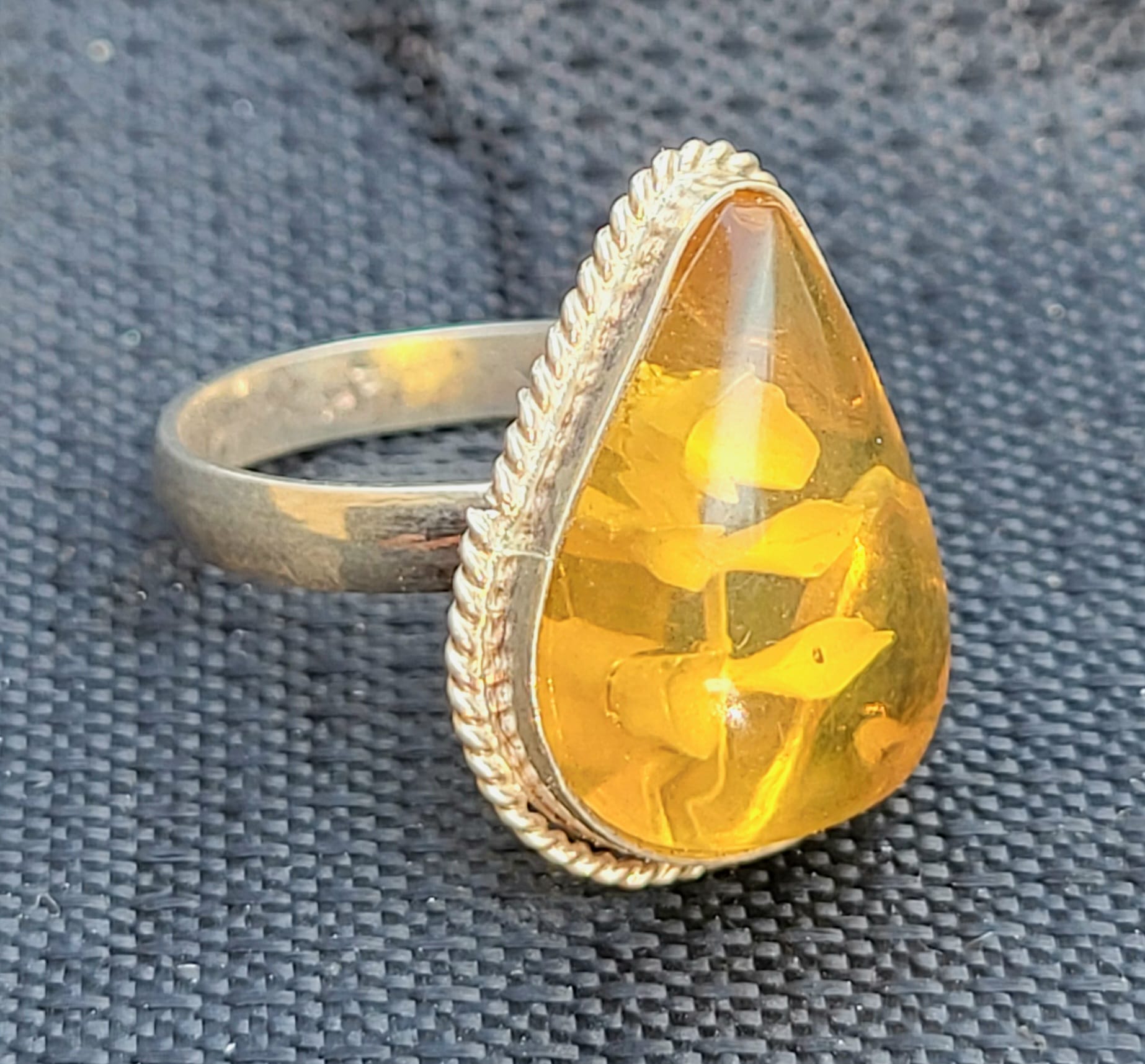 BA16 Bague Grande Ambre Goutte du Chiapas Argent 925 Doré - Vue principale | Artisanat Mexique