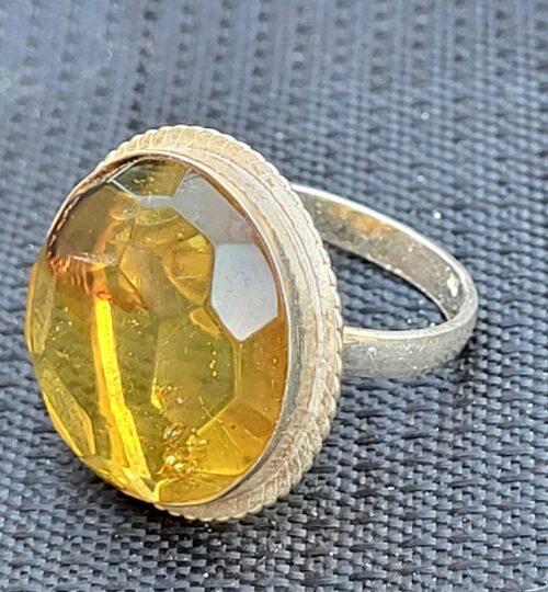 Bague Grande Ambre Facetté Inclusions du Chiapas Argent 925 Doré - Vue principale | Artisanat Mexique