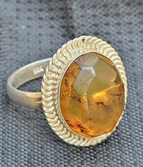 Bague Grande Ambre Forme Libre du Chiapas Argent 925 Ajustable Doré - Pierre Naturelle Fait Main Mexique Femme