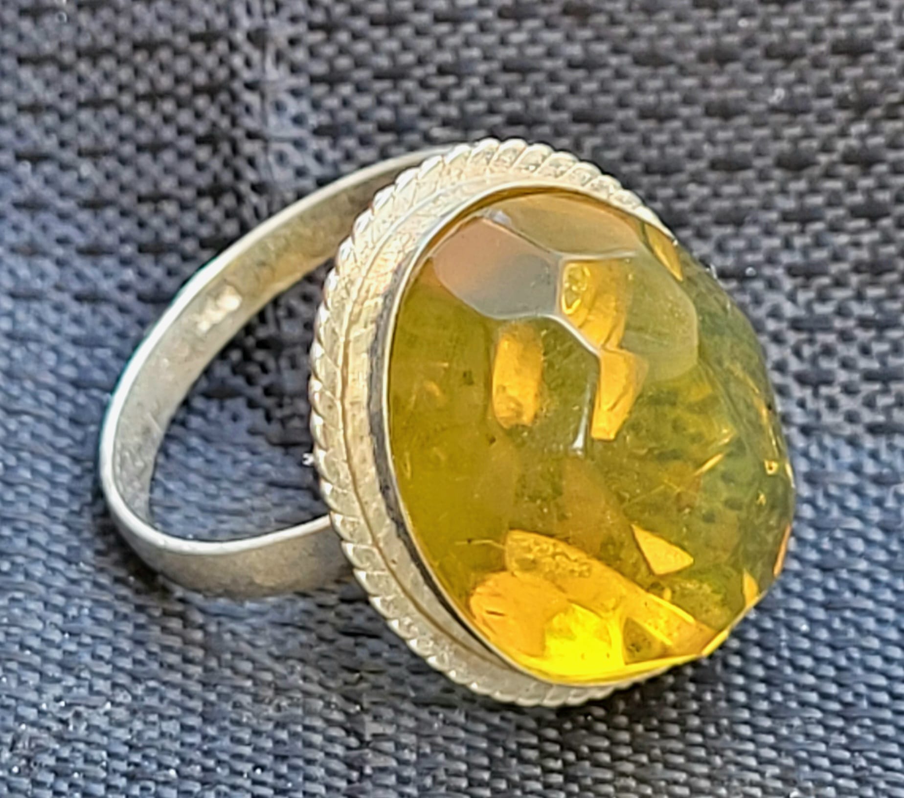 BA21 Bague Grande Ambre Facetté XL du Chiapas Argent 925 Doré - Vue principale | Artisanat Mexique