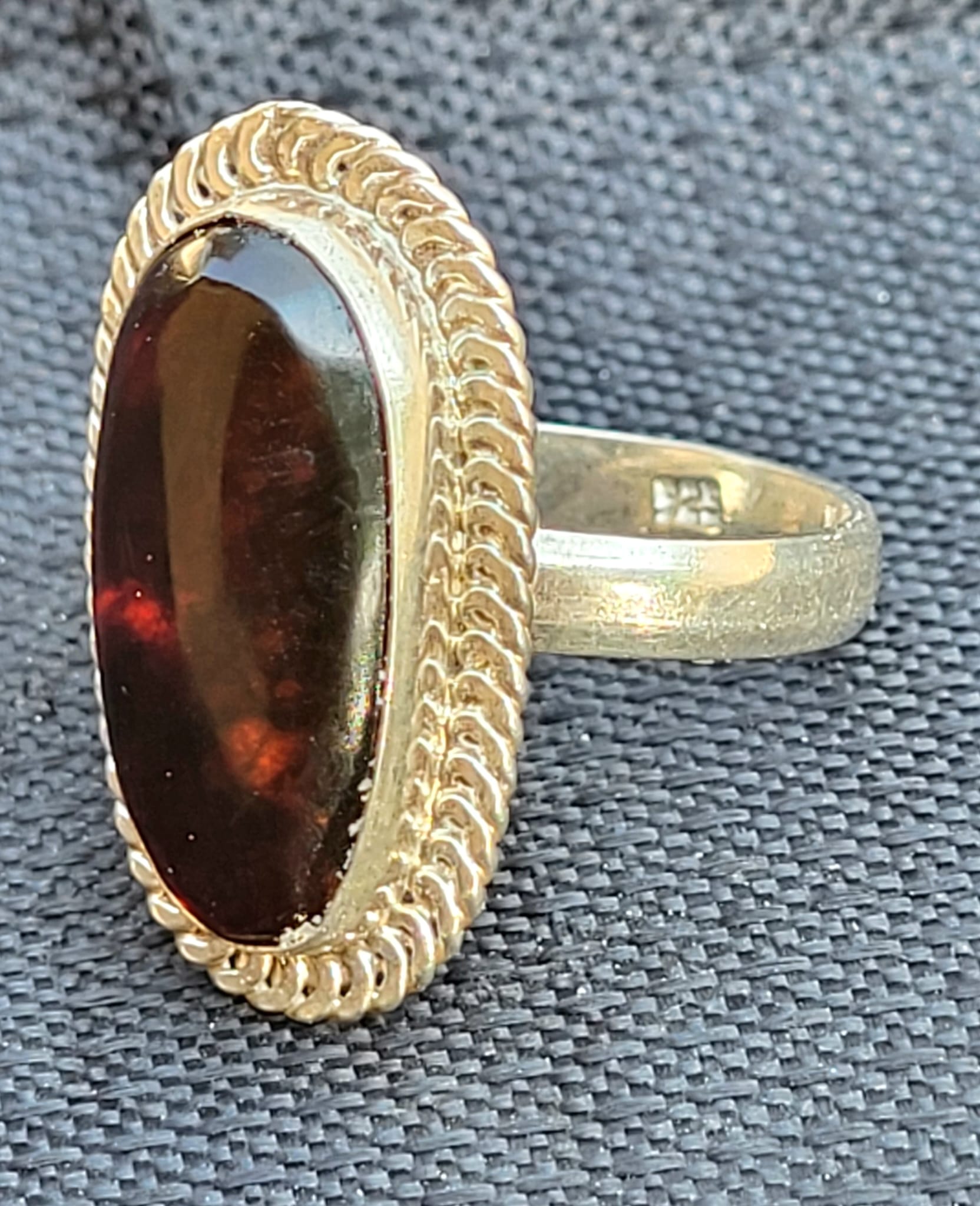 Bague grande ambre rouge Chiapas argent 925