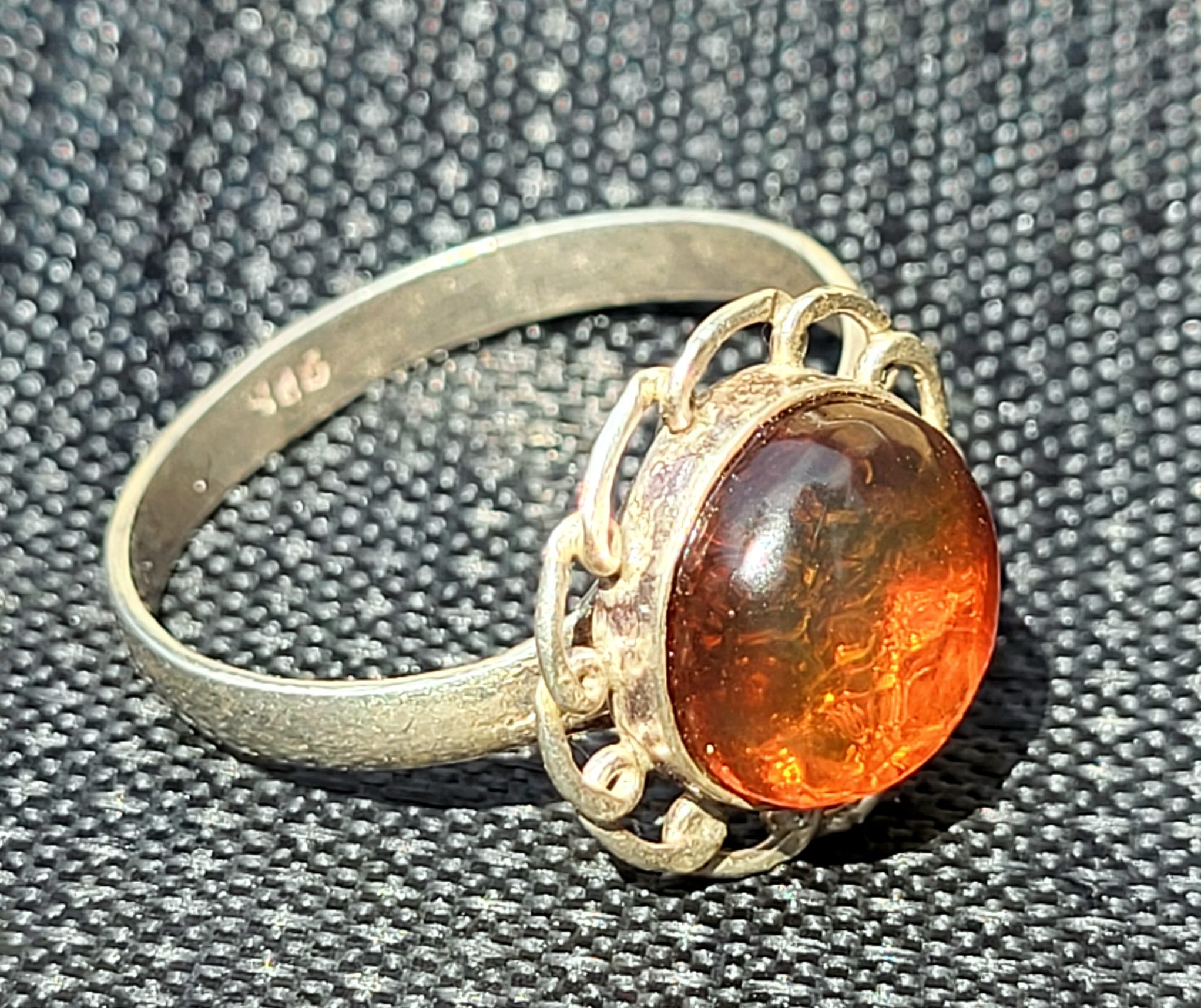 BA24 Bague Ambre du Chiapas Orange Naturel Argent 925 - Vue principale | Artisanat Mexique