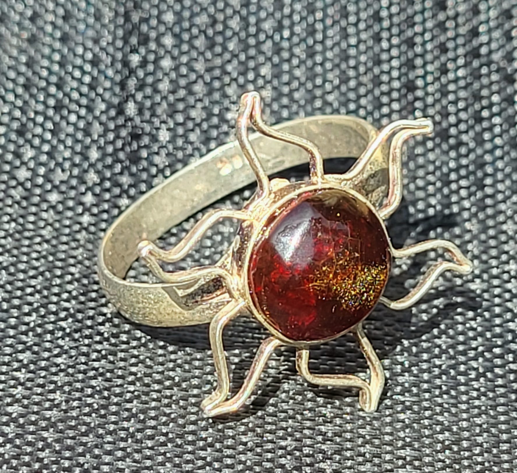 BA27 Bague Grande Ambre Rouge Cerise du Chiapas Argent 925 Ajustable - Vue principale | Artisanat Mexique