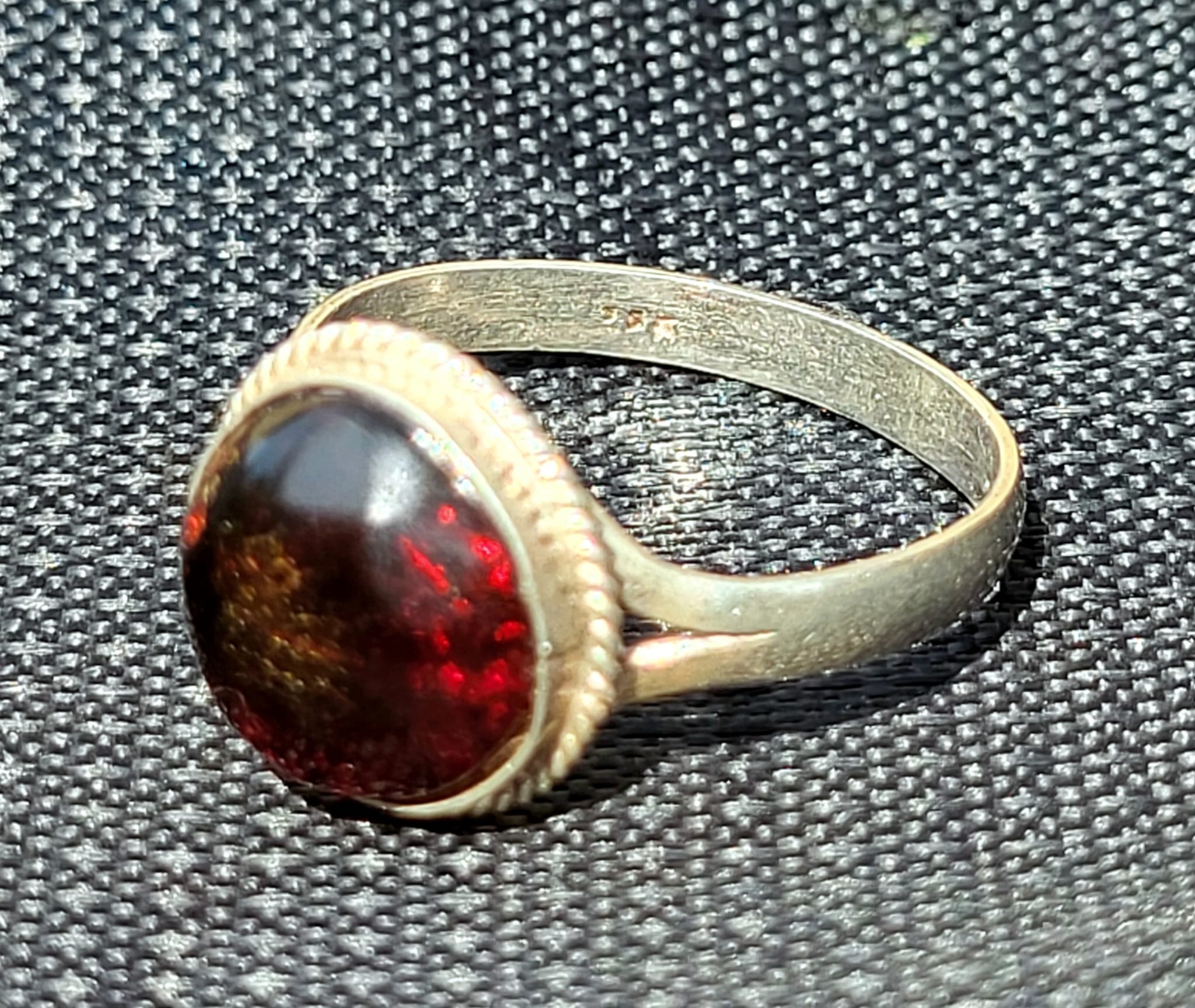 BA28 Bague Ambre du Chiapas Rouge Argent 925 Ajustable - Vue principale | Artisanat Mexique