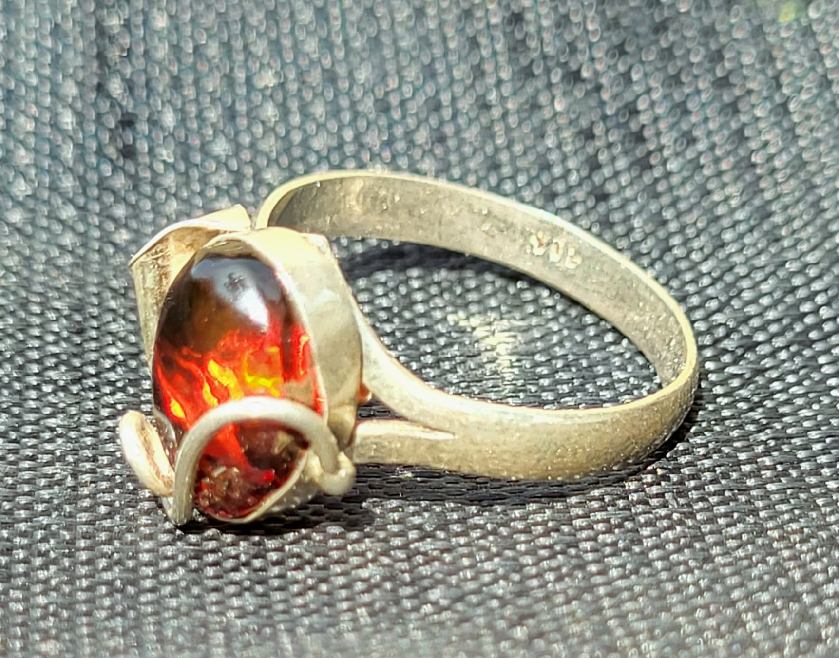 BA29 Bague Ambre du Chiapas Rouge Orange Argent 925 Ajustable - Vue principale | Artisanat Mexique