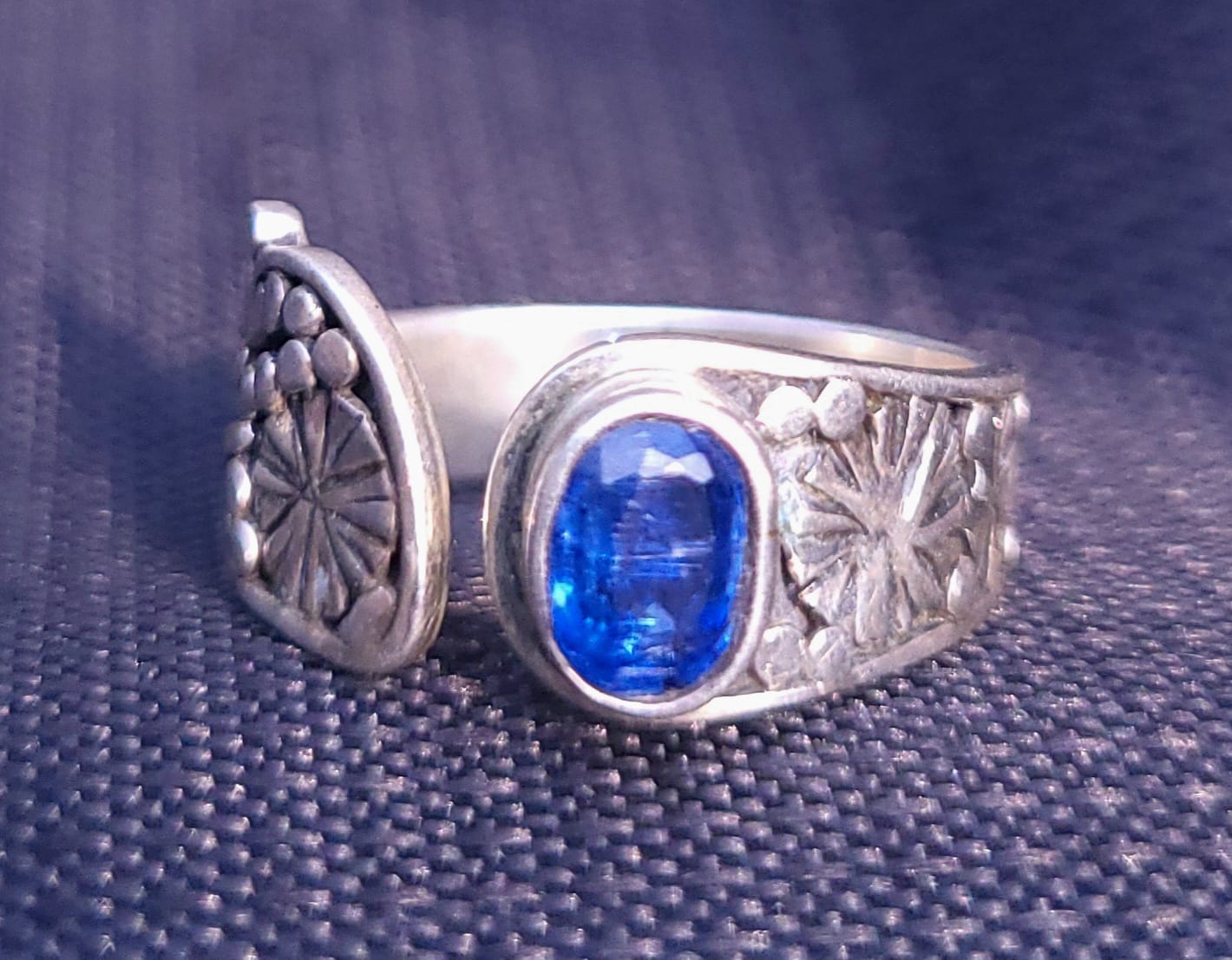 Bague Saphir Bleu Argent 950 - Pierre Précieuse Fait Main Mexique Femme