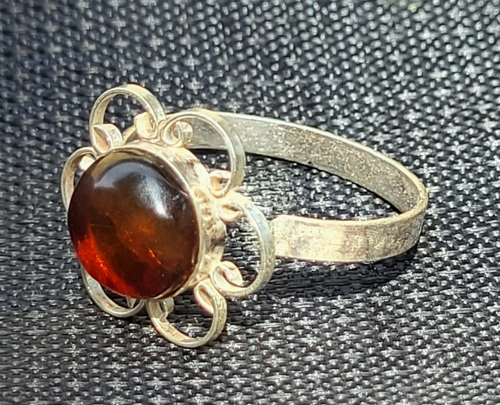 BA30 Bague Ambre du Chiapas Bordeaux Argent 925 Ajustable - Vue principale | Artisanat Mexique