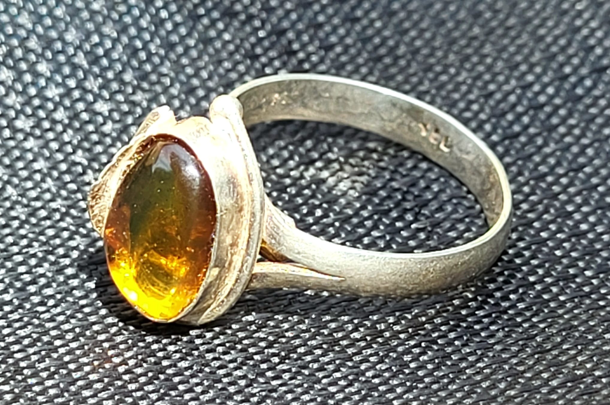 BA32 Bague Ambre du Chiapas Dégradé Argent 925 Ajustable Doré Brun - Vue principale | Artisanat Mexique