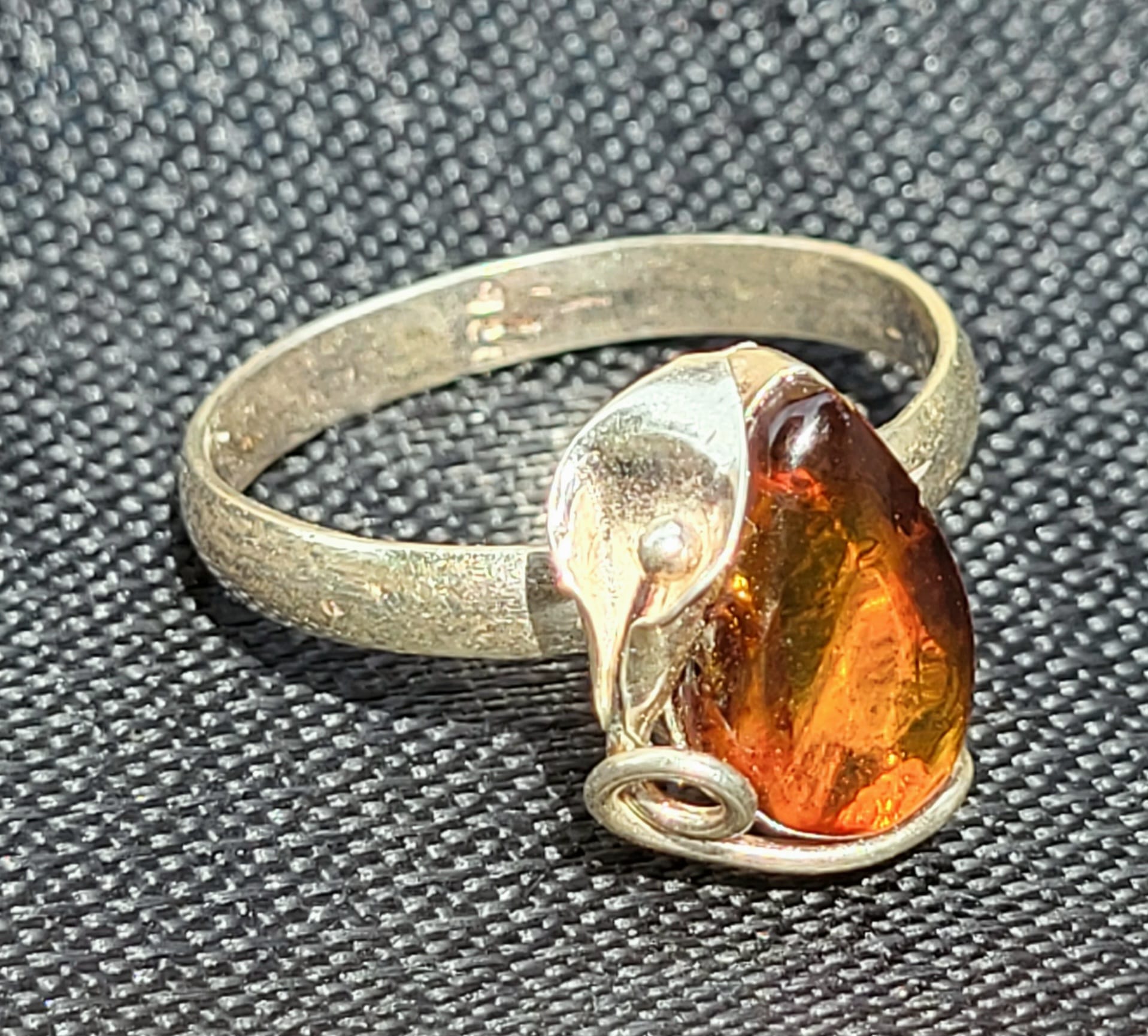 BA33 Bague Ambre du Chiapas Orange Naturel Argent 925 Ajustable - Vue principale | Artisanat Mexique
