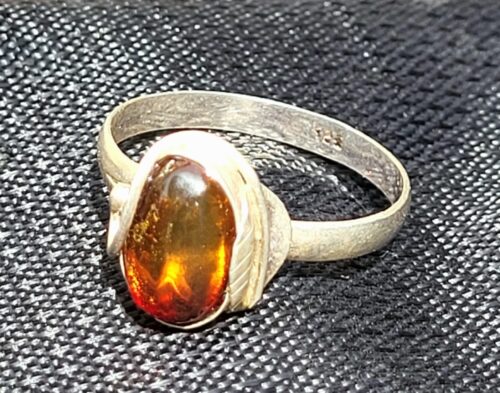 Bague Ambre du Chiapas Orange Rouge Argent 925 Ajustable - Vue principale | Artisanat Mexique