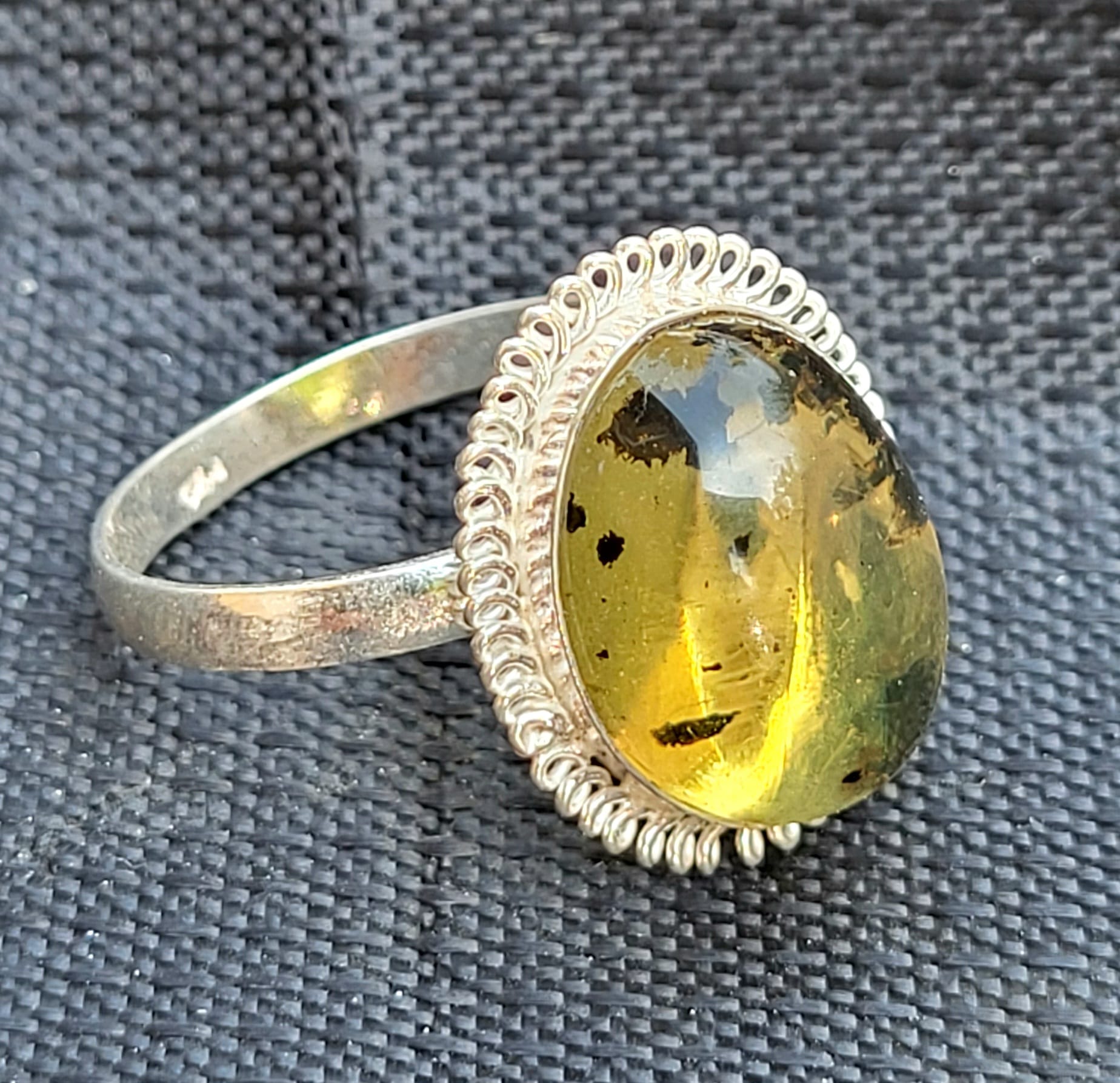 Bague Ambre du Chiapas Doré Naturel Argent 925 - Vue principale | Artisanat Mexique
