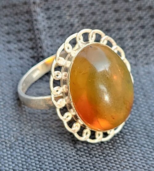 Bague Grande Ambre Miel du Chiapas Argent 925 Ajustable - Pierre Naturelle Fait Main Mexique Femme