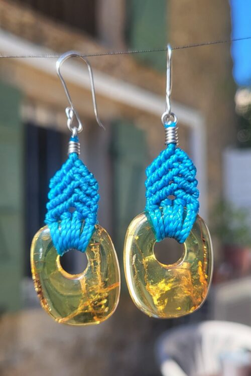 Boucles d'Oreilles Macramé Turquoise - Vue principale | Artisanat Mexique