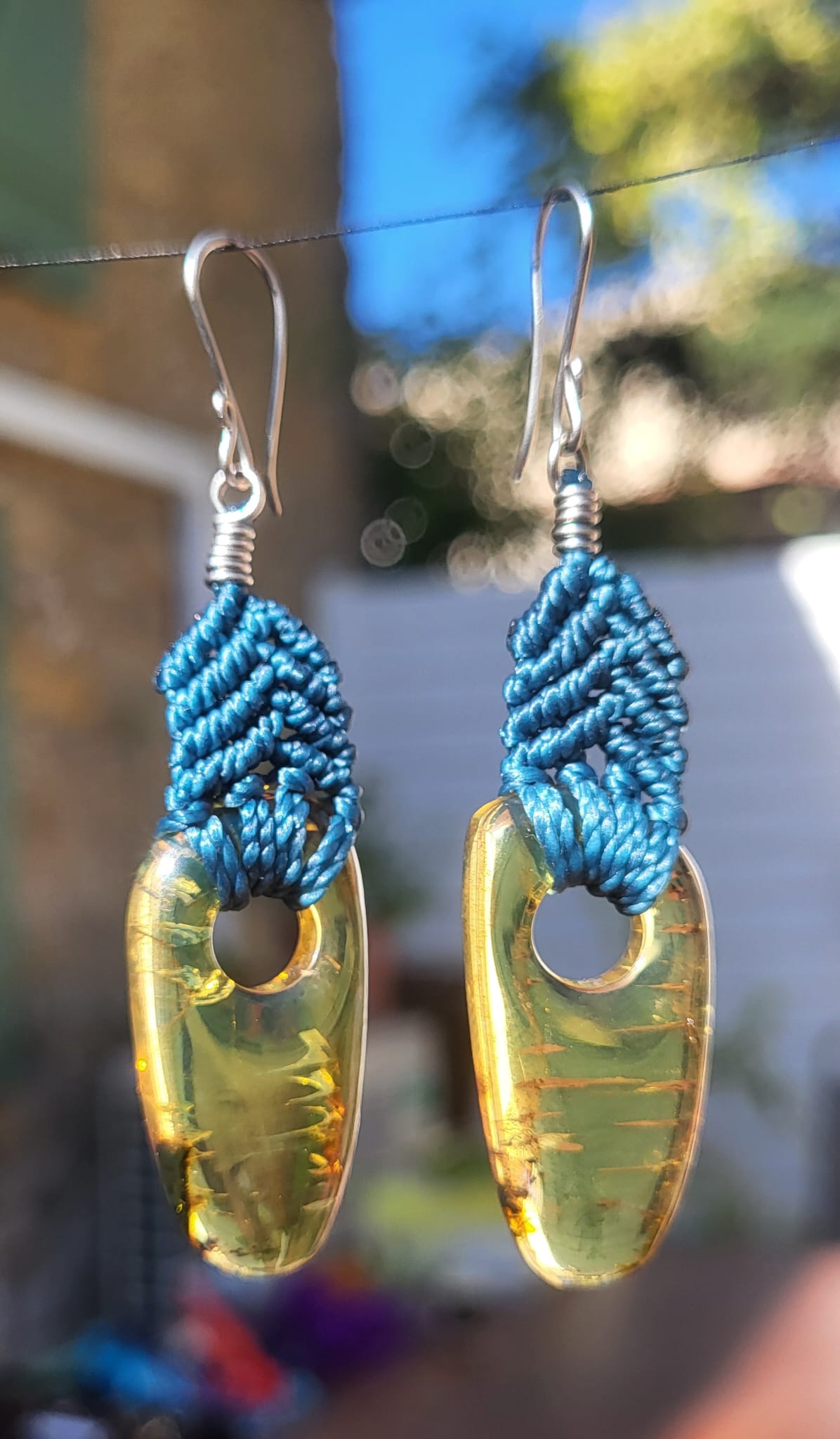 BDO120 Boucles d'Oreilles Macramé Turquoise Ambre - Vue principale | Artisanat Mexique