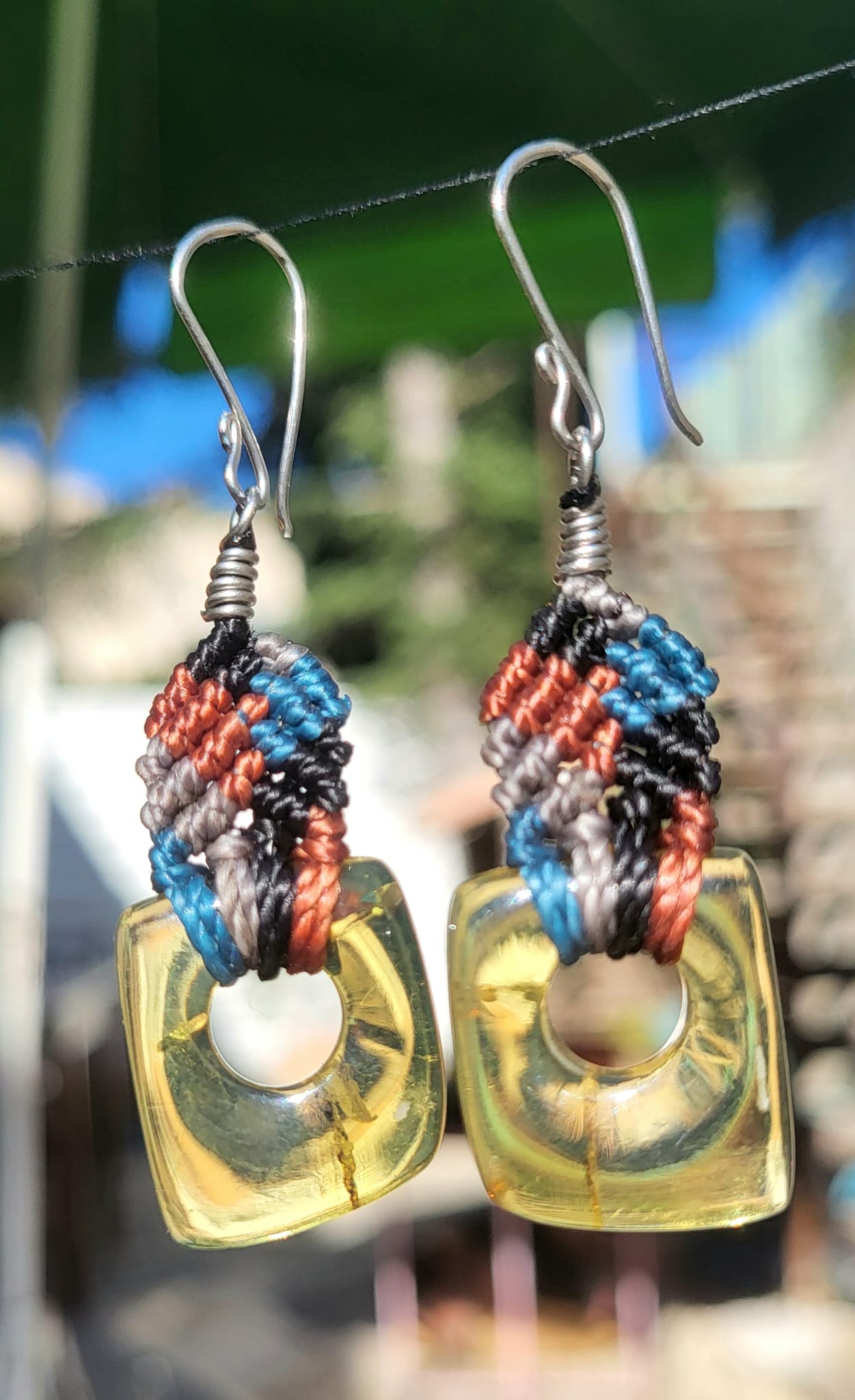 BDO127 Boucles d'Oreilles Carrées Ambre Doré du Chiapas - Vue principale | Artisanat Mexique