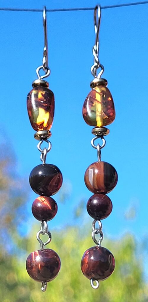Boucles d'Oreilles Cascade Ambre Doré du Chiapas - Vue principale | Artisanat Mexique