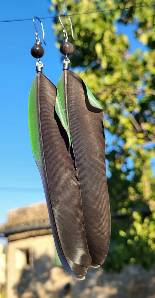 Boucles d'Oreilles Plumes Brunes Naturelles - Bijou Fait Main Mexique Femme - Vue principale | Artisanat Mexique