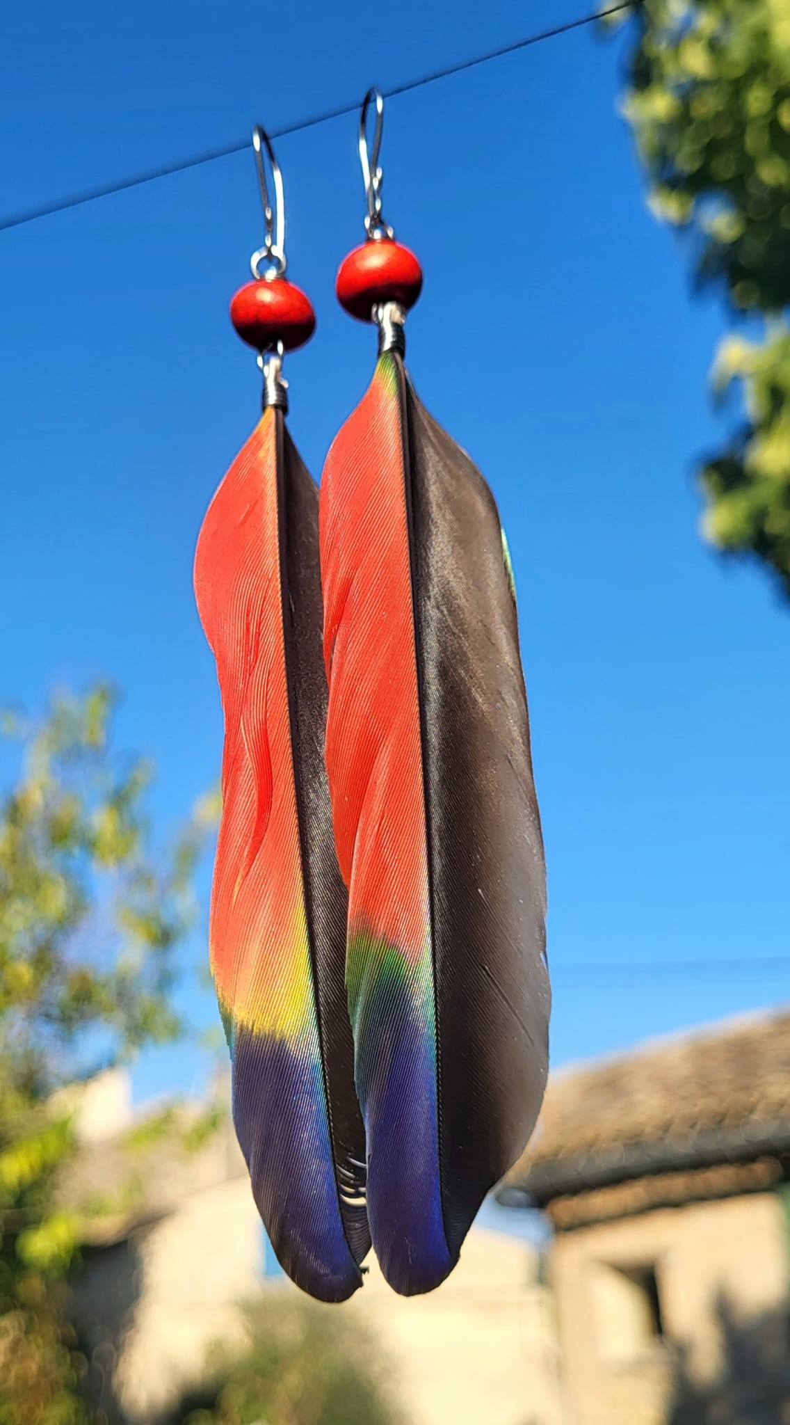 Boucles d'Oreilles Plumes Arc-en-Ciel Multicolore - Bijou Ar