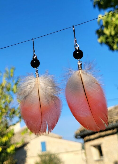 Boucles d'Oreilles Plumes Rose Dégradé - Vue principale | Artisanat Mexique