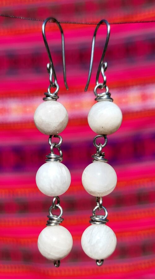 Boucles d'Oreilles Triple Cascade Quartz Blanc - Bijou Fait Main Mexique Femme - Vue principale | Artisanat Mexique