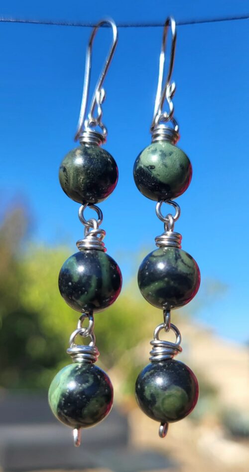 Boucles d'Oreilles Triple Cascade Jaspe Multicolore - Vue principale | Artisanat Mexique