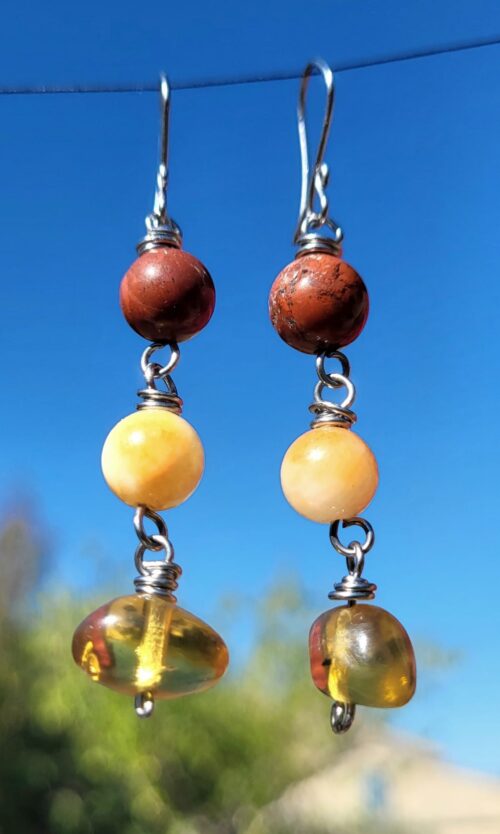 Boucles d'Oreilles Citrine Ocre Rouge Ambre - Vue principale | Artisanat Mexique
