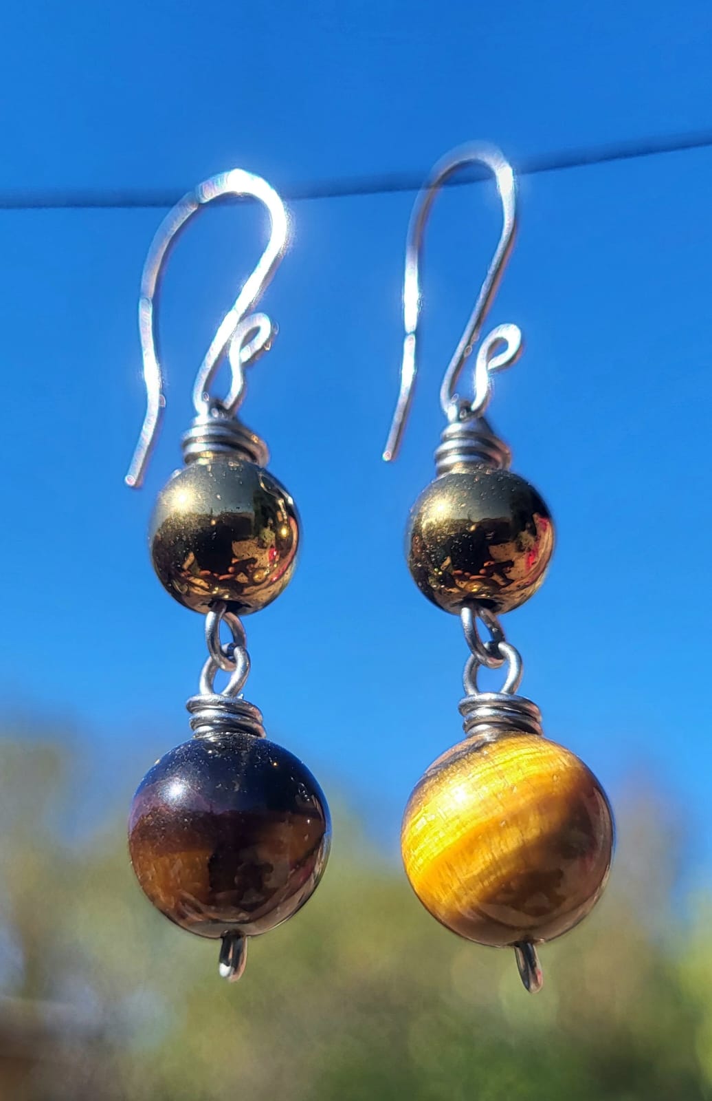 Boucles d'Oreilles Œil du Tigre Duo Doré - Vue principale | Artisanat Mexique