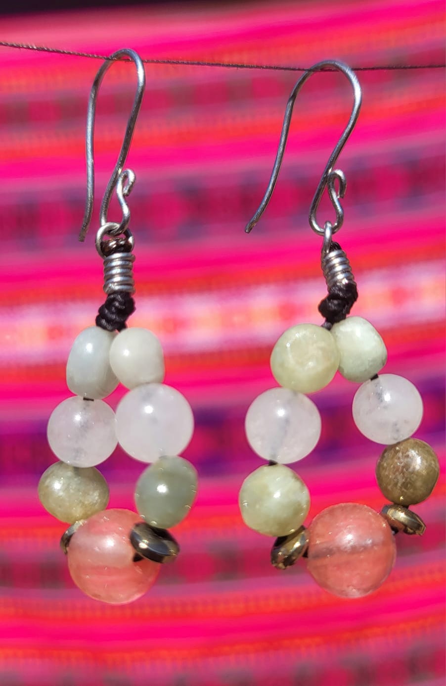 Boucles d'Oreilles Quartz Rose Cristal de Roche - Vue principale | Artisanat Mexique