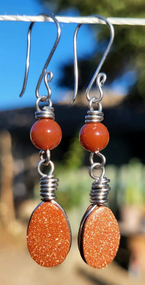 Boucles d'Oreilles Cornaline Scintillante Orange - Bijou Fait Main Mexique Femme - Vue principale | Artisanat Mexique