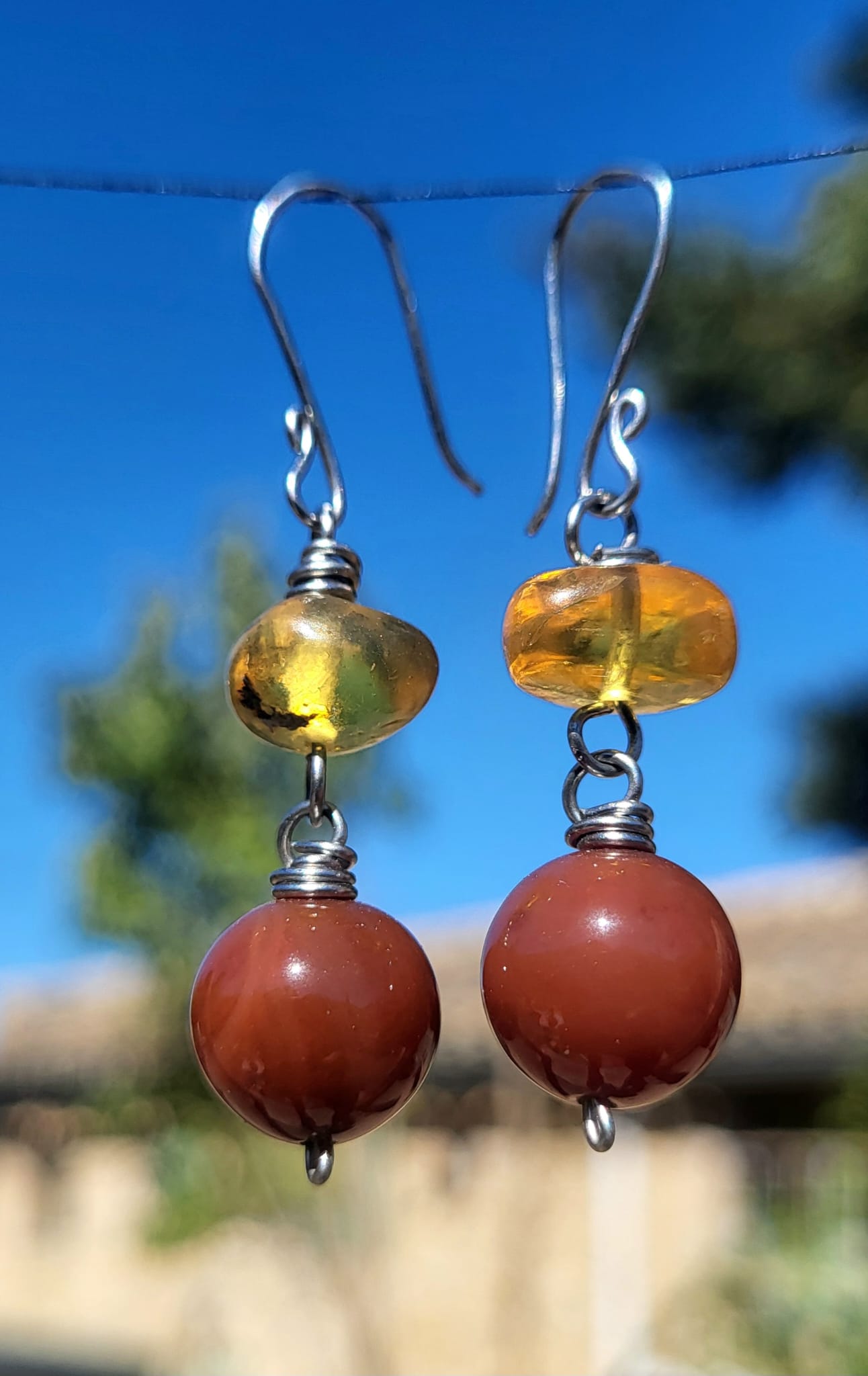 Boucles d'Oreilles Ambre Cristal Jaspe Rouge du Chiapas - Vue principale | Artisanat Mexique