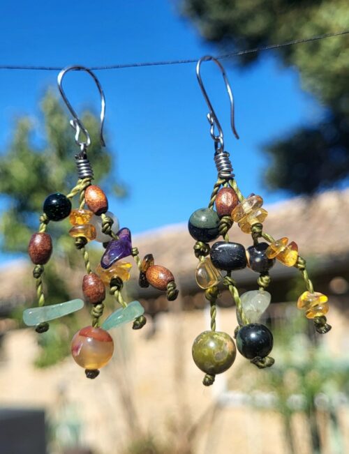 Boucles d'Oreilles Cascade Améthyste Citrine Agate Cornaline Obsidienne Multicolore - Vue principale | Artisanat Mexique