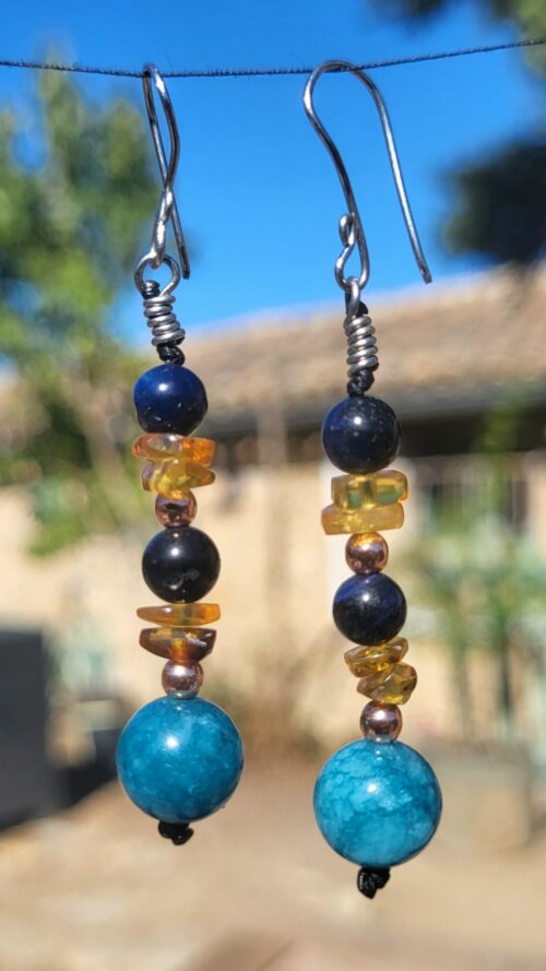 Boucles d'Oreilles Ambre Quartz Craquelé du Chiapas Doré - Bijou Fait Main Mexique Femme - Vue principale | Artisanat Mexique
