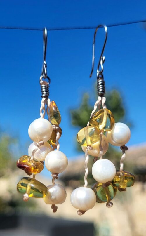 Boucles d'Oreilles Grappes Perles Ambre du Chiapas - Bijou Mexicain Femme - Vue principale | Artisanat Mexique