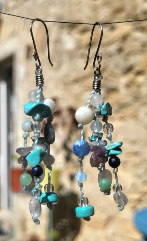 Boucles d'Oreilles Multi Brins Cascade Bleue - Bijou Artisanal Mexicain Femme - Vue principale | Artisanat Mexique