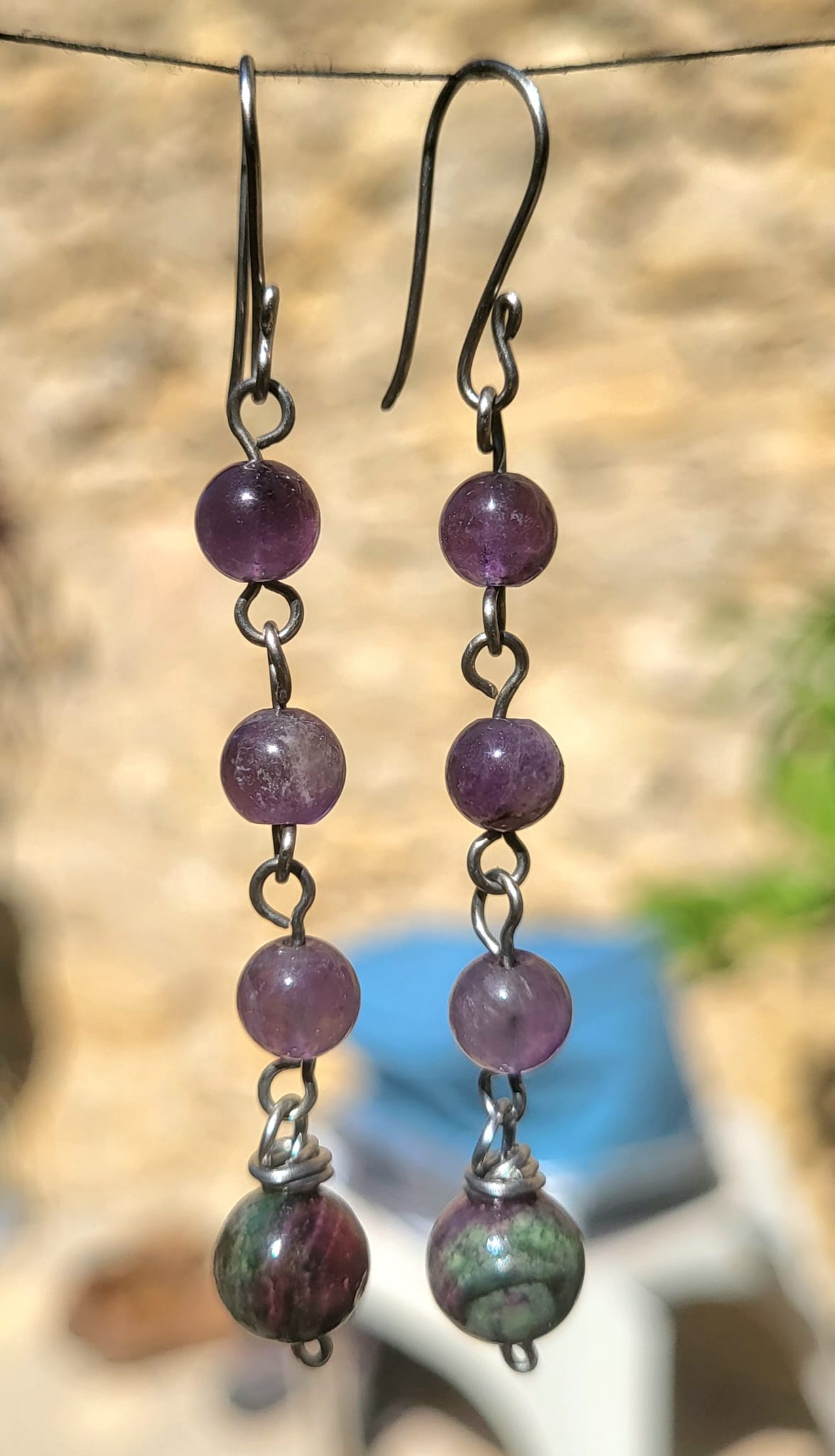 Boucles d'Oreilles Linéaires Améthyste Violet - Bijou Artisanal Mexicain Femme - Vue principale | Artisanat Mexique