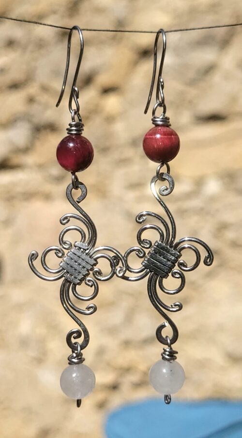 Boucles d'Oreilles Spirales Pierres Semi-Précieuses Multicolore - Vue principale | Artisanat Mexique