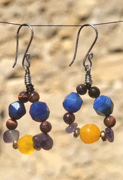 Boucles d'Oreilles Pierres Naturelles Multicolores - Bijou Artisanal Fait Main Mexique Fem - Vue principale