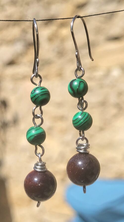 Boucles d'Oreilles Malachite Jaspe Rouge - Vue principale | Artisanat Mexique
