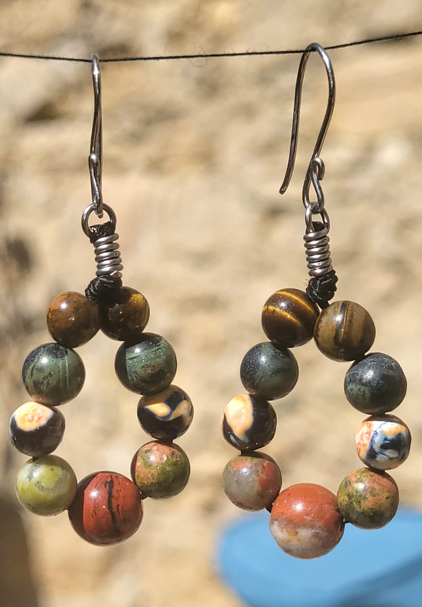 Créoles Jaspe Multicolore - Bijou Artisanal Fait Main Mexiqu