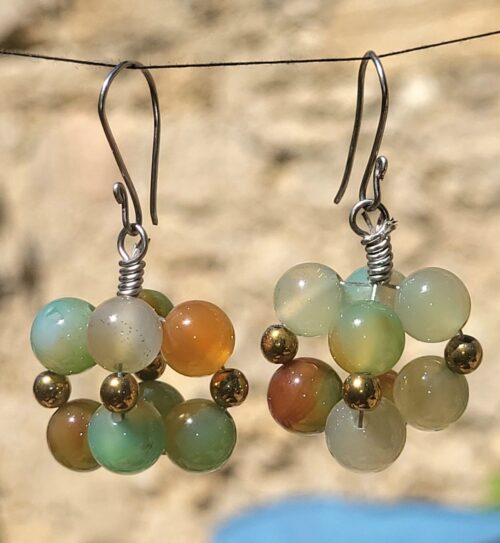 Boucles d'Oreilles Fleurs Pierres Naturelles Pastel Multicolore - Vue principale | Artisanat Mexique