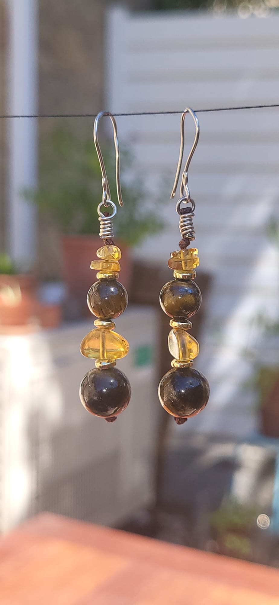 Boucles d'Oreilles Ambre Pierre Naturelle Doré - Bijou Artis