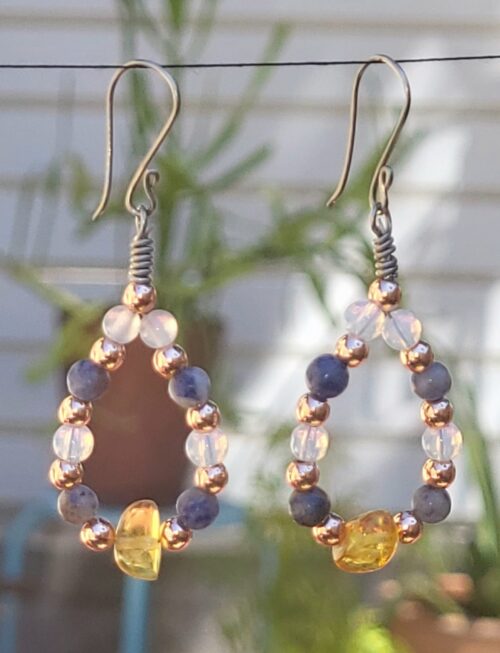Créoles Citrine Sodalite Jaune Bleu - Vue principale | Artisanat Mexique
