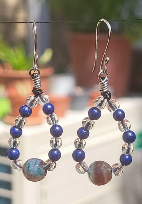 Créoles Pierre Bleue - Bijou Artisanal Fait Main Mexique Femme - Vue principale | Artisanat Mexique