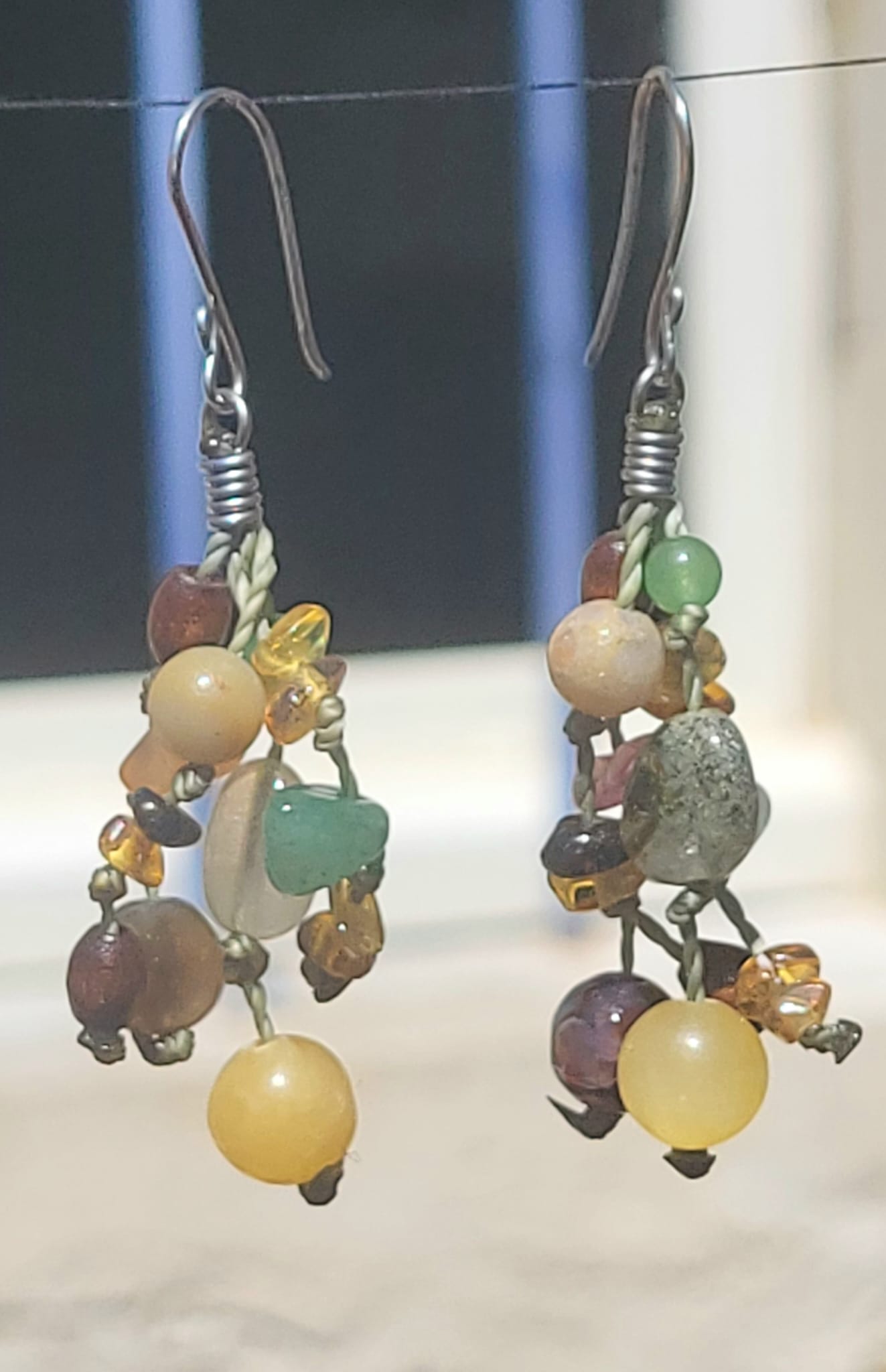 Boucles d'Oreilles Wire Art Aventurine Citrine Ambre Améthys