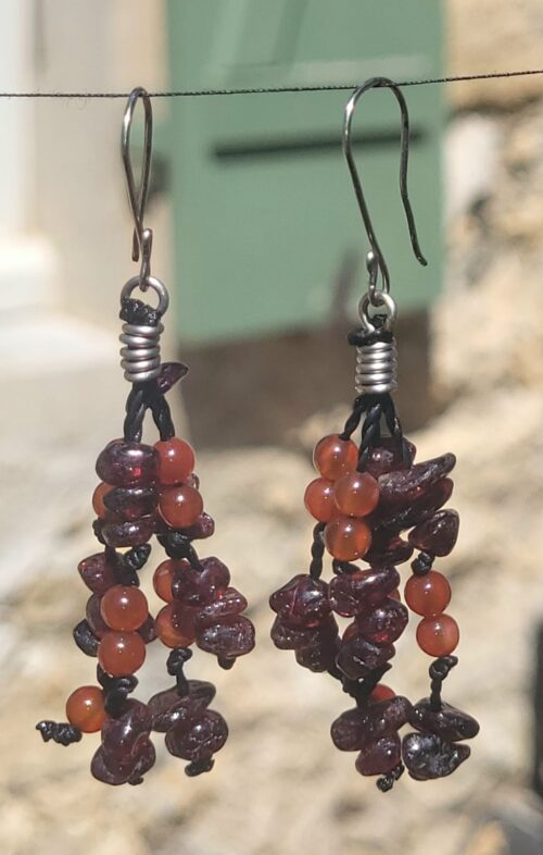 Boucles d'Oreilles Cornaline Grenat Pierre Naturelle Orange Rouge - Vue principale | Artisanat Mexique
