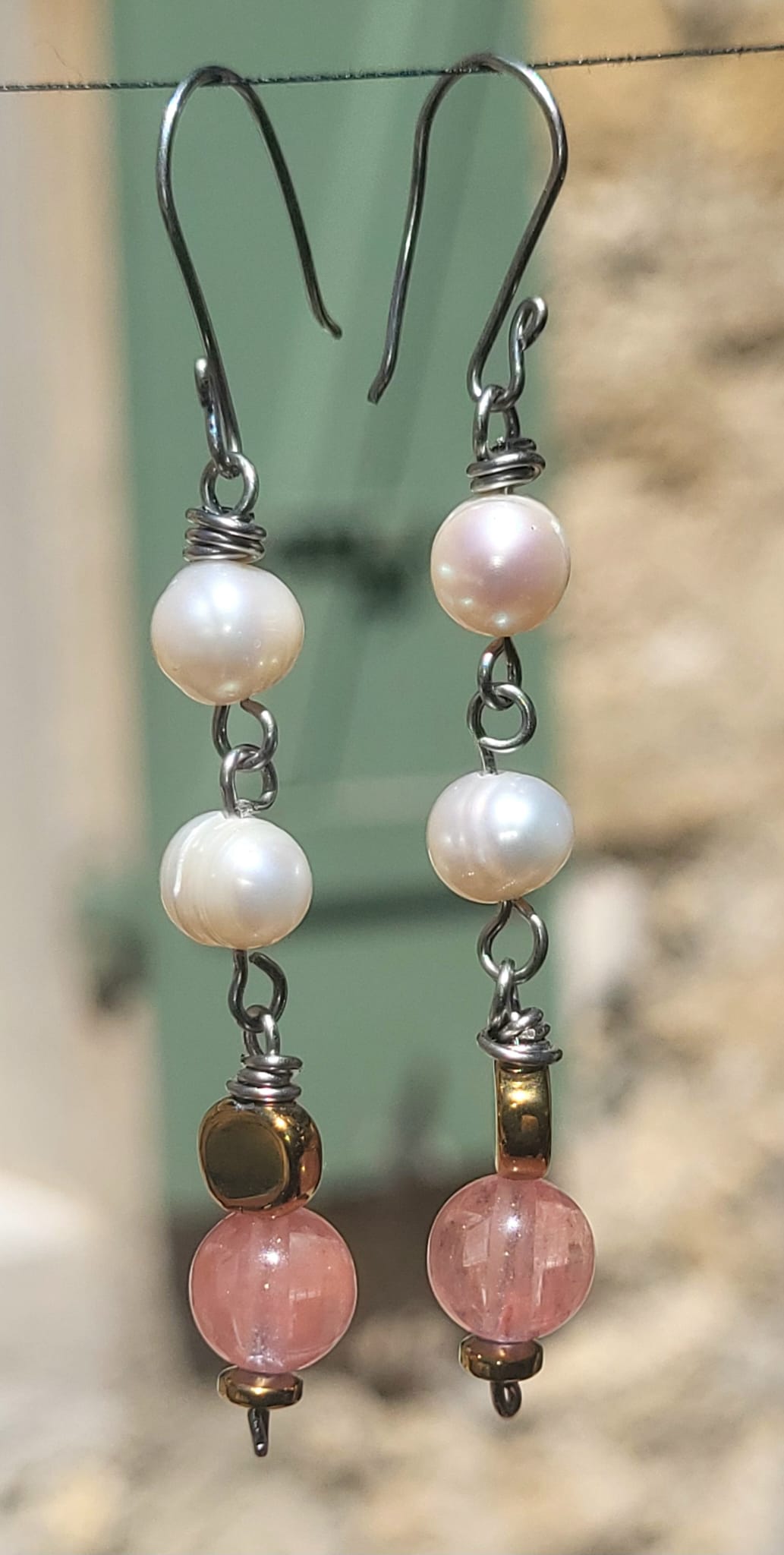 Boucles d'Oreilles Perles Nacrées Quartz - Bijou Fait Main M
