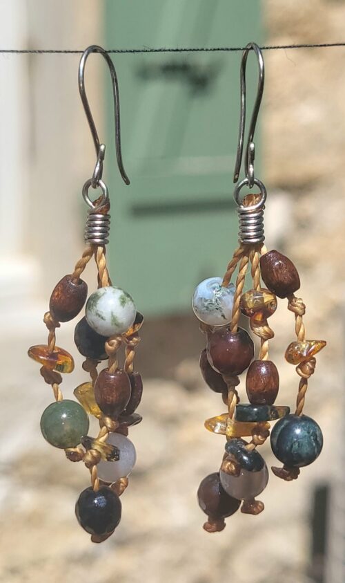 Boucles d'Oreilles Pendantes Pierres Multicolores - Vue principale | Artisanat Mexique